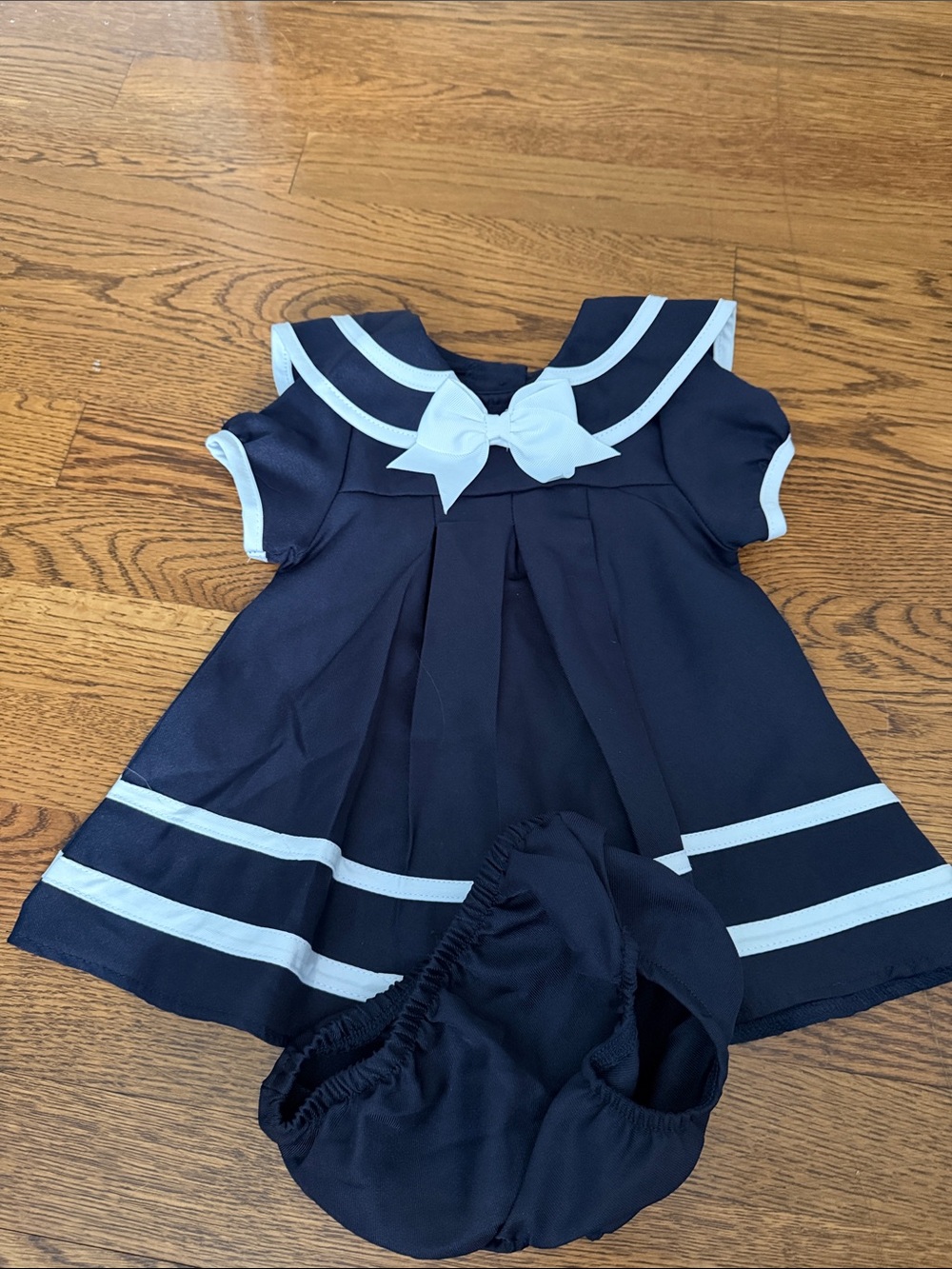 Rare Editions Navy and White Sailor Dress with Bloomer
